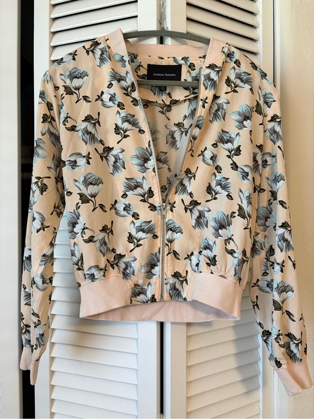 Jealous Tomato Blush Floral Bomber Jacket